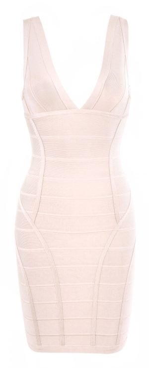 Jenna Beige V Neck Bandage Dress