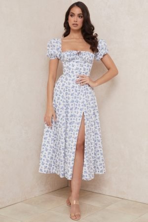 Tallulah Blue White Floral Midi Dress