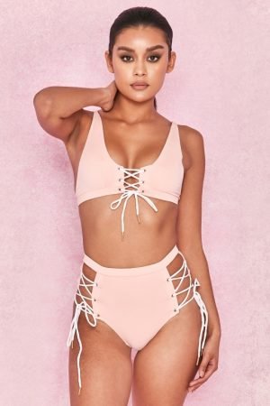Muscat Powder Pink Lace Up High Waist Bikini - SALE