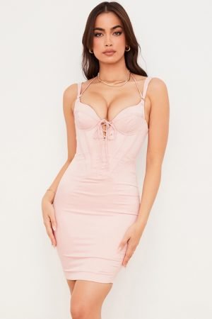 Marsha Baby Pink Satin Corset Dress