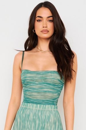 Pearl Ivy Print Ruched Mesh Bodysuit