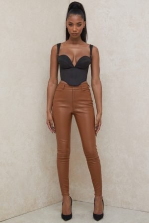 Cora Tan Vegan Leather Trousers - SALE